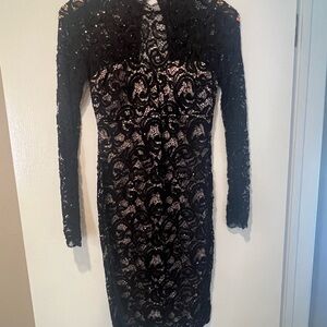 Black Lace Long-Sleeve Cocktail Dress